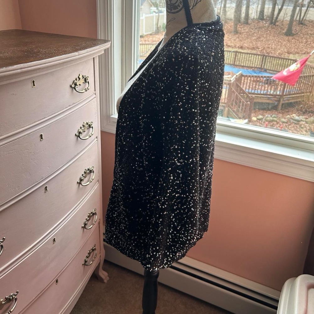 Express Black Silver Sequin Open Front Sweater Ca… - image 4